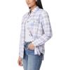 imageWallFlower Womens Taylor Essential French Terry Boyfriend Fleece Spring Summer and Fall Light Shacket JacketsBlue Tan Plaid