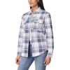 imageWallFlower Womens Taylor Essential French Terry Boyfriend Fleece Spring Summer and Fall Light Shacket JacketsGrey Plaid