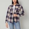 imageWallFlower Womens Taylor Polar Cozy Fleece Boyfriend Trendy Spring Summer and Fall Light Shacket JacketsBlack Night Plaid