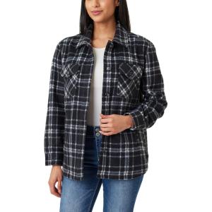 imageWallFlower Casual Fleece and Plaid Shackets Jackets Juniors for Women Soft ButtonDownBlack Night
