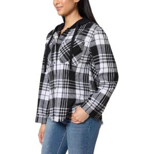 imageWallFlower Casual Fleece and Plaid Shackets Jackets Juniors for Women Soft ButtonDownBlackWhite