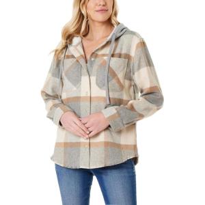 imageWallFlower Casual Fleece and Plaid Shackets Jackets Juniors for Women Soft ButtonDownCreamTruffle Plaid