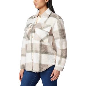 imageWallFlower Casual Fleece and Plaid Shackets Jackets Juniors for Women Soft ButtonDownFrosted IvySnowfall