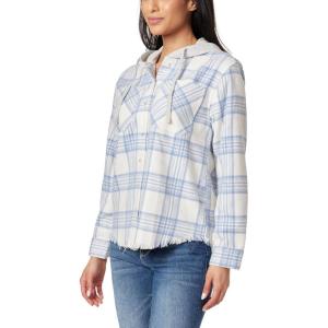 imageWallFlower Casual Fleece and Plaid Shackets Jackets Juniors for Women Soft ButtonDownIndigoCream
