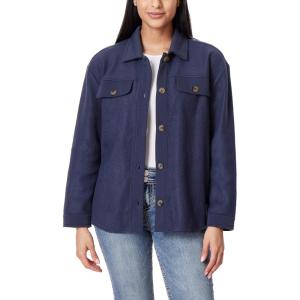 imageWallFlower Casual Fleece and Plaid Shackets Jackets Juniors for Women Soft ButtonDownNavy Slate