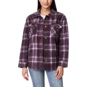 imageWallFlower Casual Fleece and Plaid Shackets Jackets Juniors for Women Soft ButtonDownPlum
