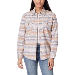 imageWallFlower Womens Taylor Essential French Terry Boyfriend Fleece Spring Summer and Fall Light Shacket JacketsBeige Grey Aztec
