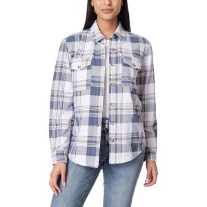 imageWallFlower Womens Taylor Essential French Terry Boyfriend Fleece Spring Summer and Fall Light Shacket JacketsGrey Plaid