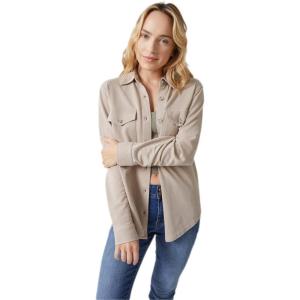 imageWallFlower Womens Taylor Essential French Terry Boyfriend Fleece Spring Summer and Fall Light Shacket JacketsTan
