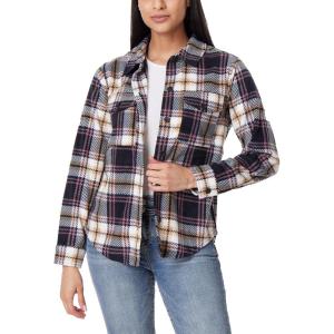imageWallFlower Womens Taylor Polar Cozy Fleece Boyfriend Trendy Spring Summer and Fall Light Shacket JacketsBlack Night Plaid