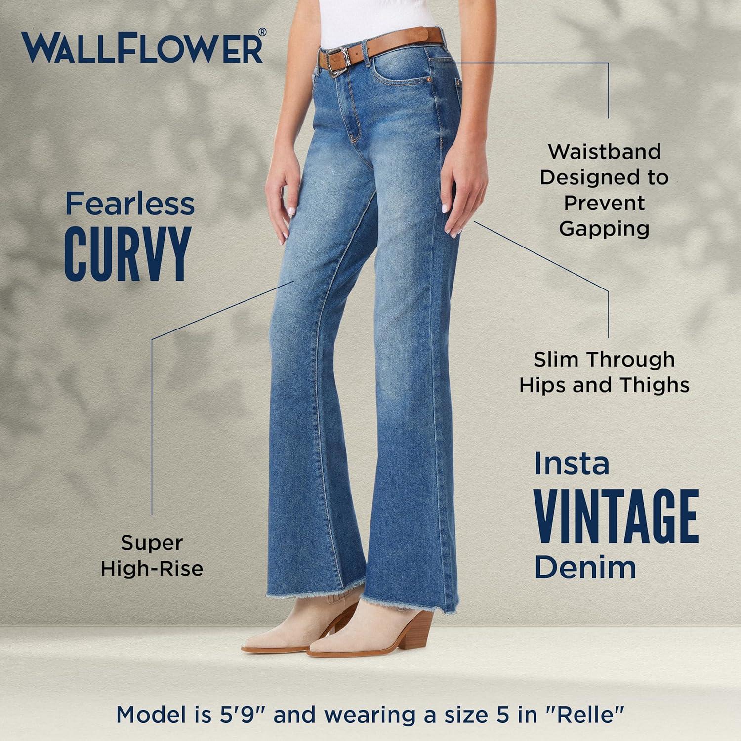 imageWallFlower Fearless Curvy HighRise Flared Jeans for Women Belted Insta Vintage Stretch Juniors DenimBasil