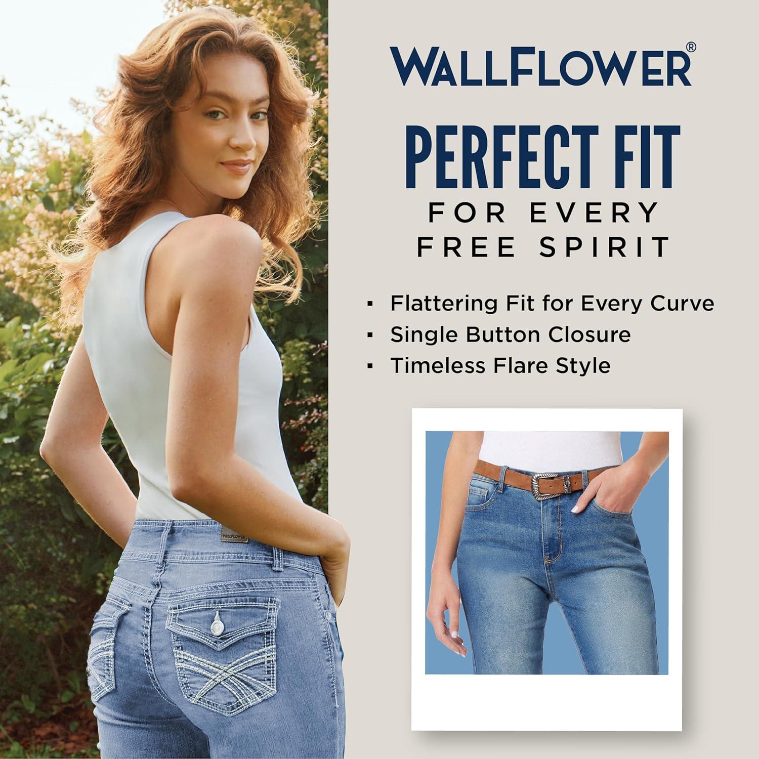 imageWallFlower Fearless Curvy HighRise Flared Jeans for Women Belted Insta Vintage Stretch Juniors DenimBasil
