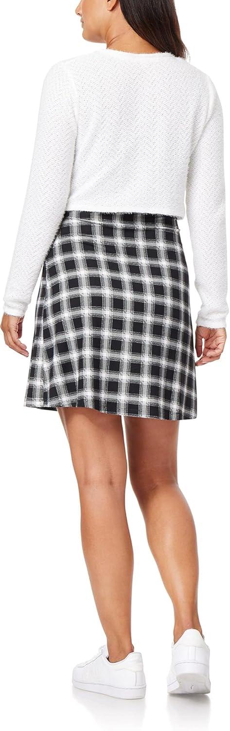imageWallFlower Womens 2Piece Sweater and Dress Set Elegant Teacher LooksBlack and White Plaid  Ivory Cardigan