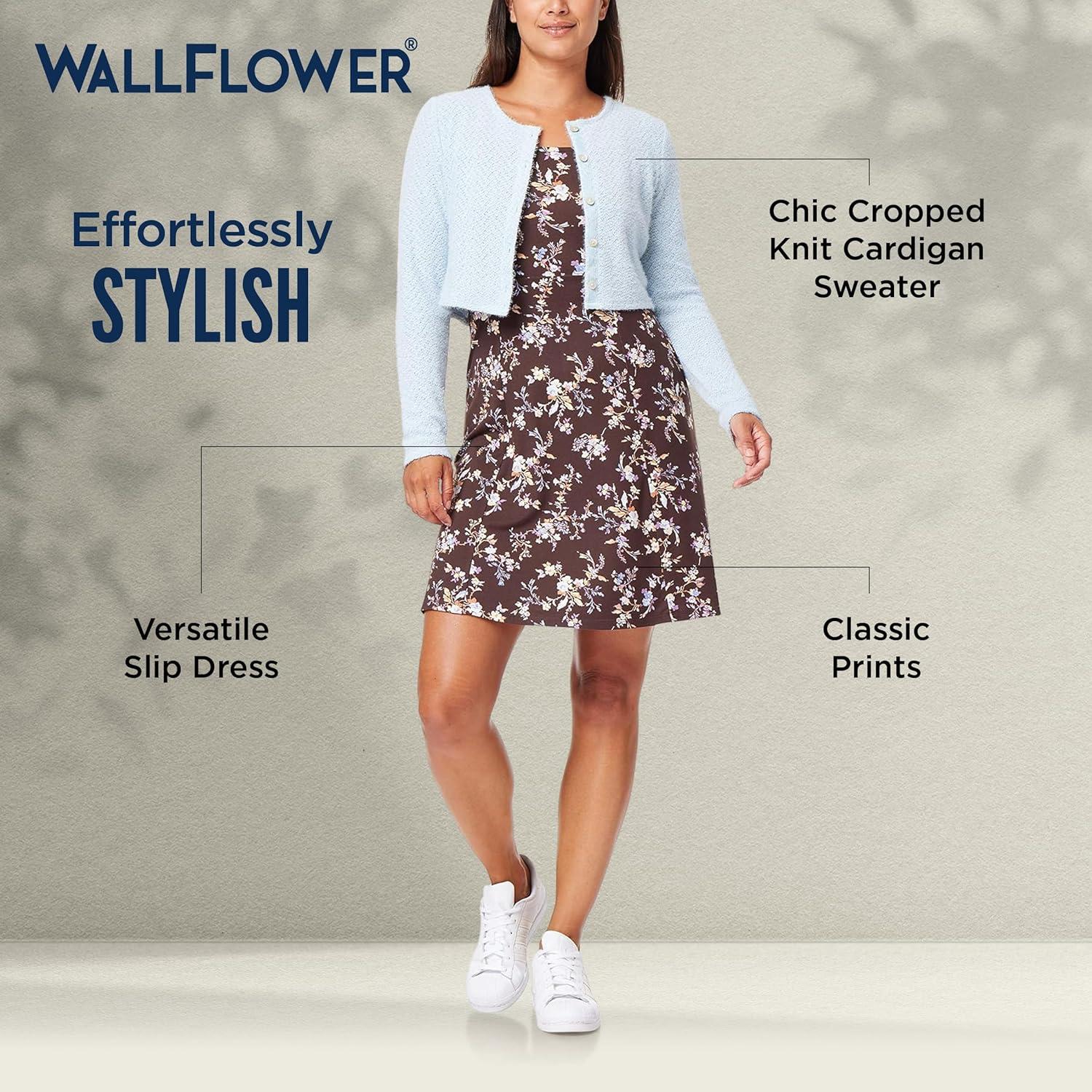 imageWallFlower Womens 2Piece Sweater and Dress Set Elegant Teacher LooksBurgundy and Black Plaid  Black Cardigan