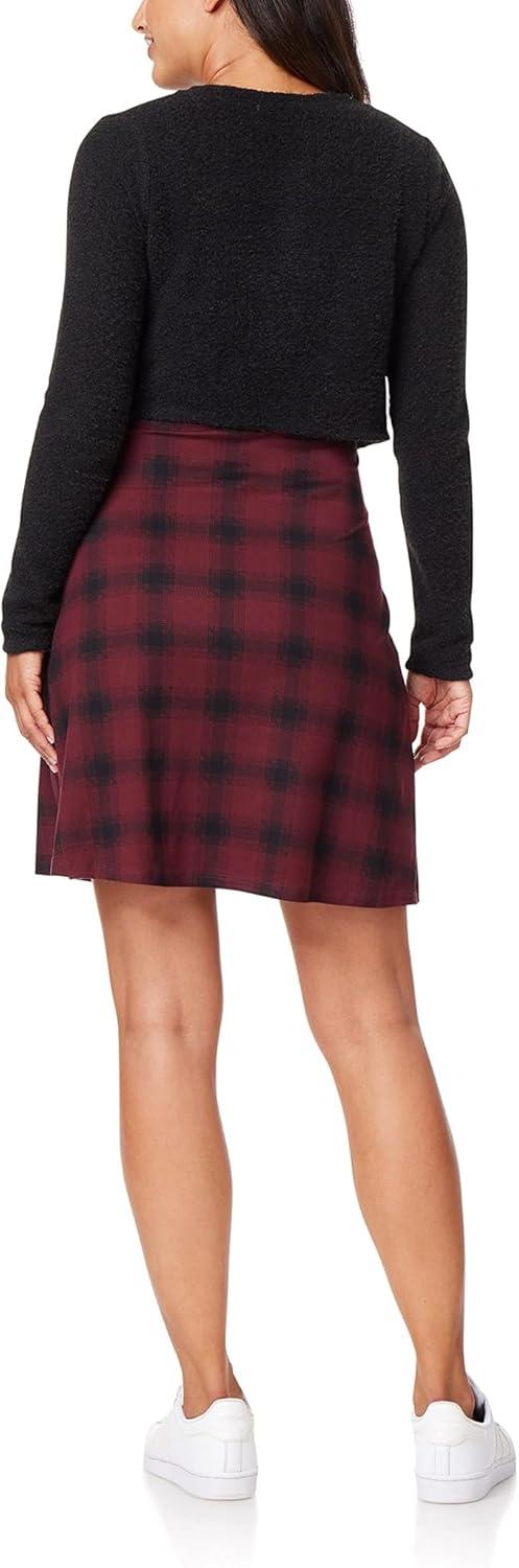 imageWallFlower Womens 2Piece Sweater and Dress Set Elegant Teacher LooksBurgundy and Black Plaid  Black Cardigan