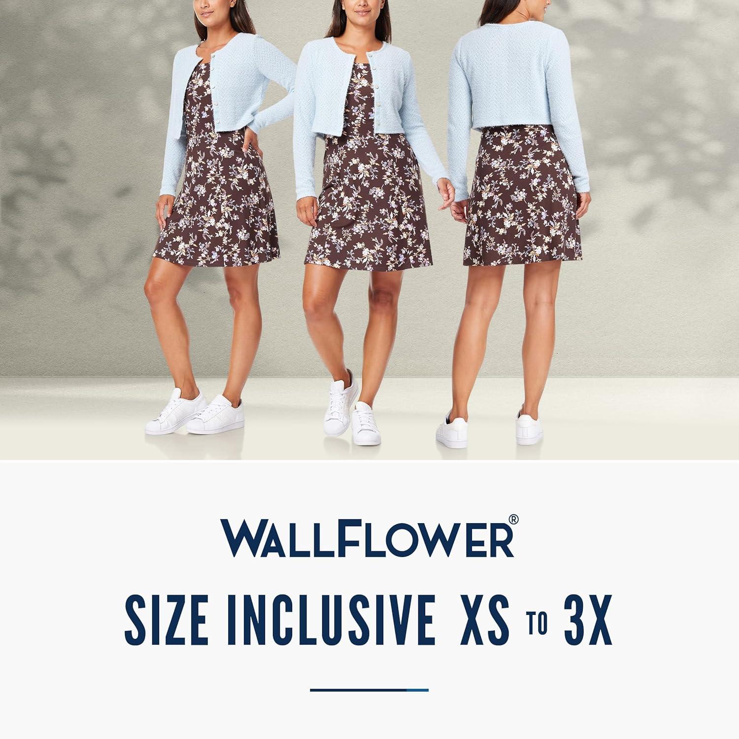 imageWallFlower Womens 2Piece Sweater and Dress Set Elegant Teacher LooksDark Brown Floral  Light Blue Cardigan