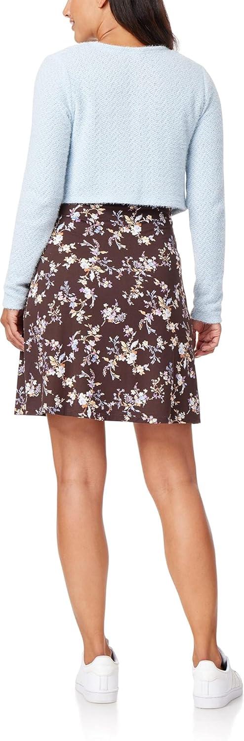 imageWallFlower Womens 2Piece Sweater and Dress Set Elegant Teacher LooksDark Brown Floral  Light Blue Cardigan