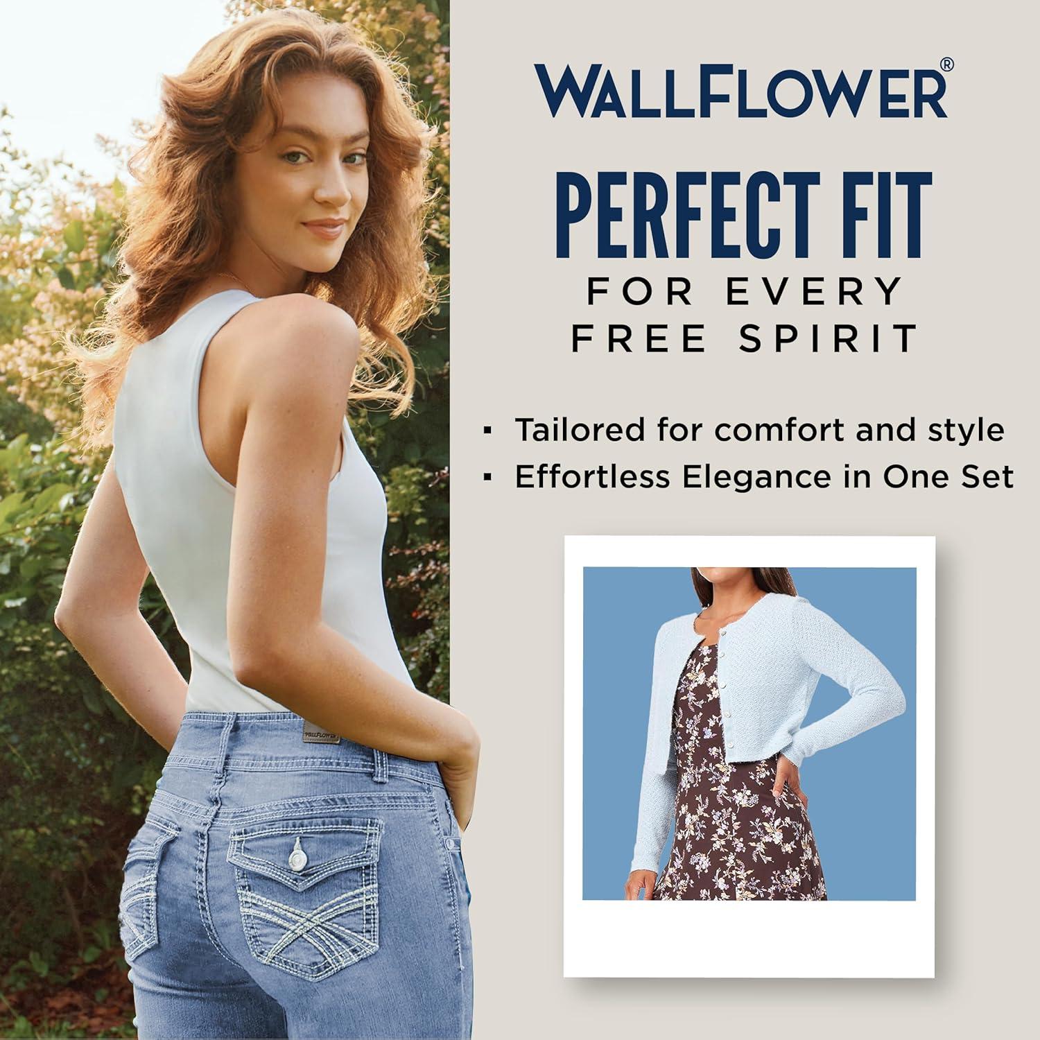 imageWallFlower Womens 2Piece Sweater and Dress Set Elegant Teacher LooksDark Brown Floral  Light Blue Cardigan