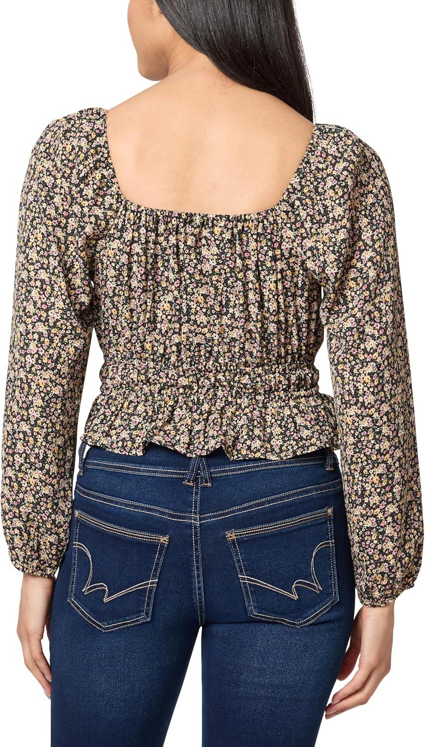 imageWallFlower Womens Alexandra Long Sleeve Sweetheart Blouse TopBlack Ditsy Floral