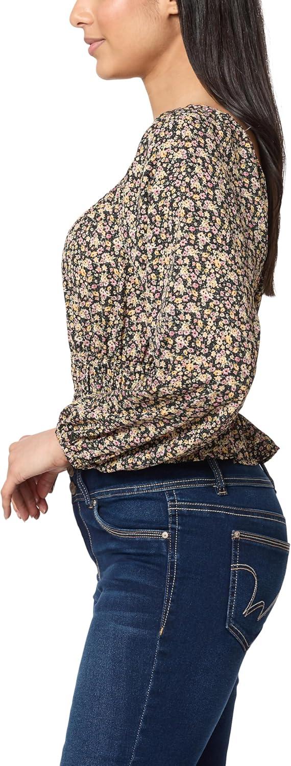 imageWallFlower Womens Alexandra Long Sleeve Sweetheart Blouse TopBlack Ditsy Floral