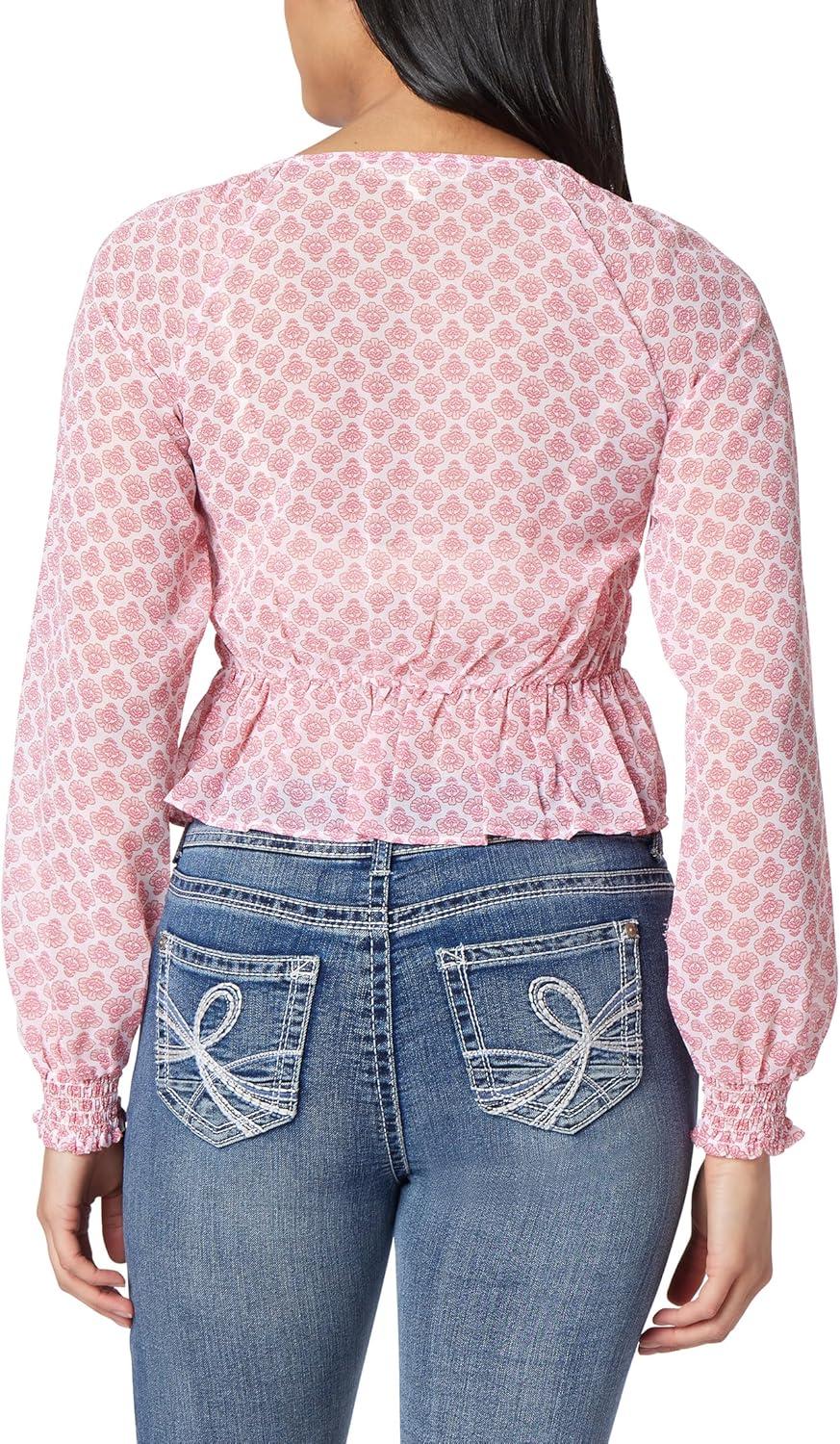 imageWallFlower Womens Boho Chiffon Long Sleeve Dressy Casual Blouses Shirts TopsPink