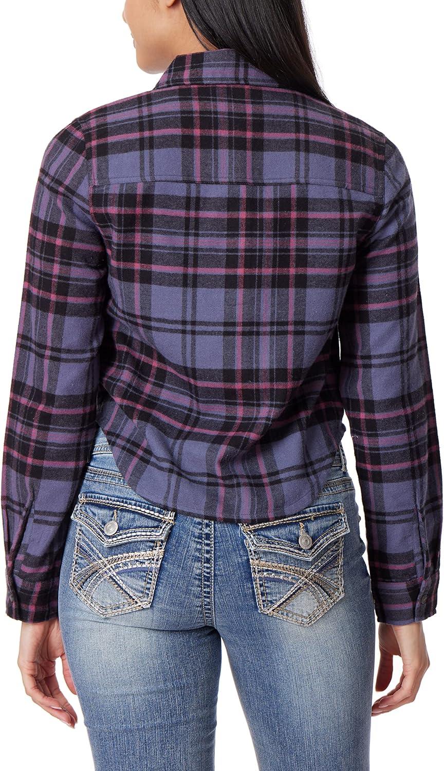 imageWallFlower Womens Bowery Brushed Cropped Cozy Flannel Boyfriend Trendy Spring Summer and Fall Light Button Down ShirtGrisaille Grey