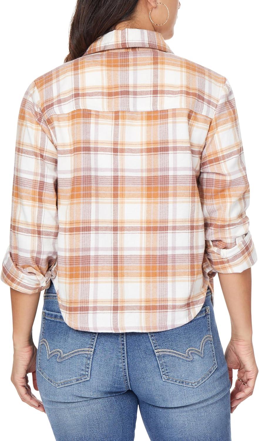 imageWallFlower Womens Bowery Brushed Cropped Cozy Flannel Boyfriend Trendy Spring Summer and Fall Light Button Down ShirtLavender Plaid