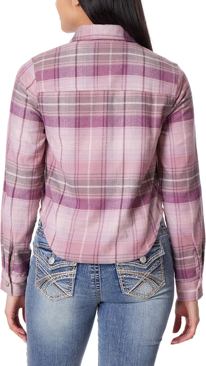 imageWallFlower Womens Bowery Brushed Cropped Cozy Flannel Boyfriend Trendy Spring Summer and Fall Light Button Down ShirtNirvana Purple Plaid