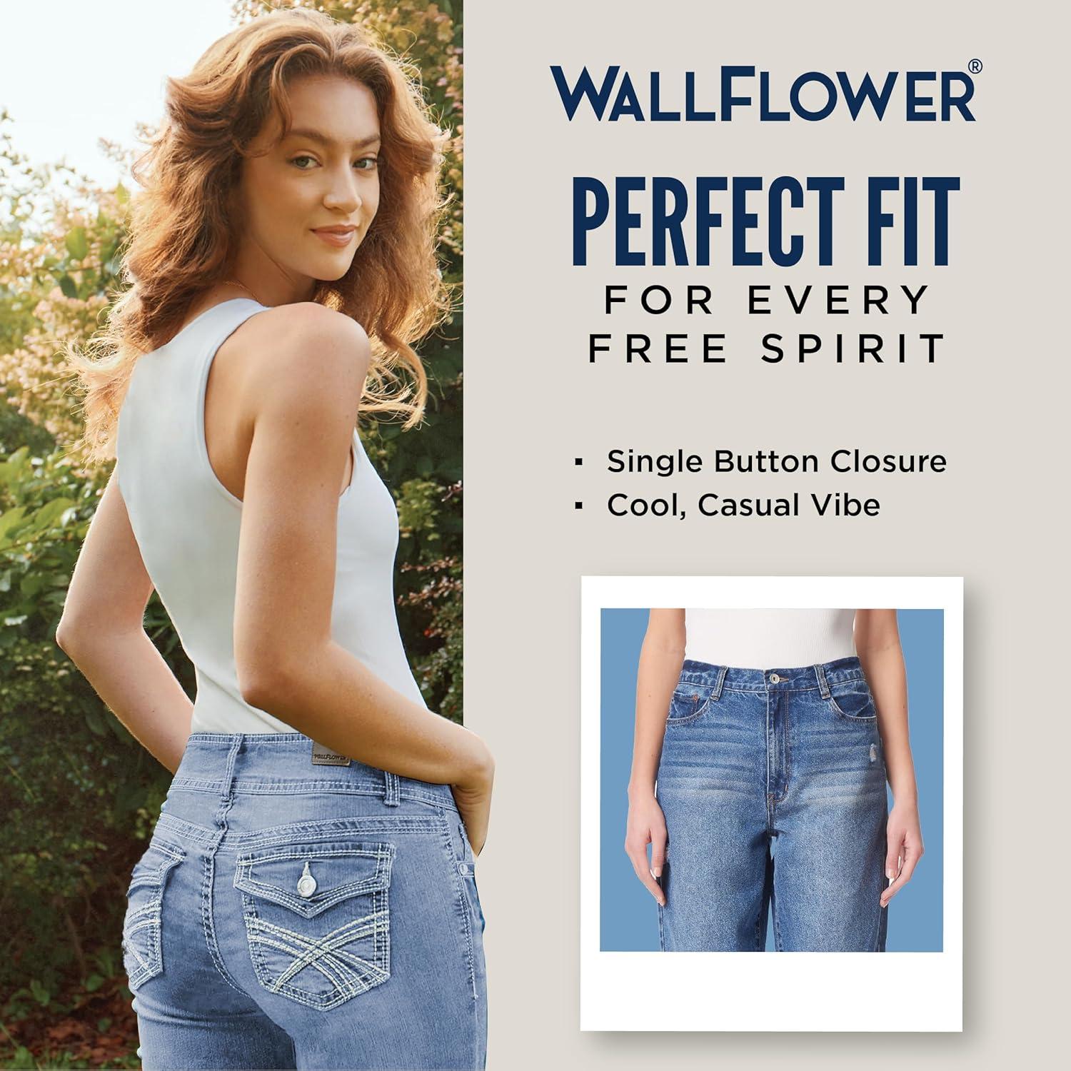 imageWallFlower Womens Boyfriend Straight Denim HighRise Insta Classic Juniors JeansWellie