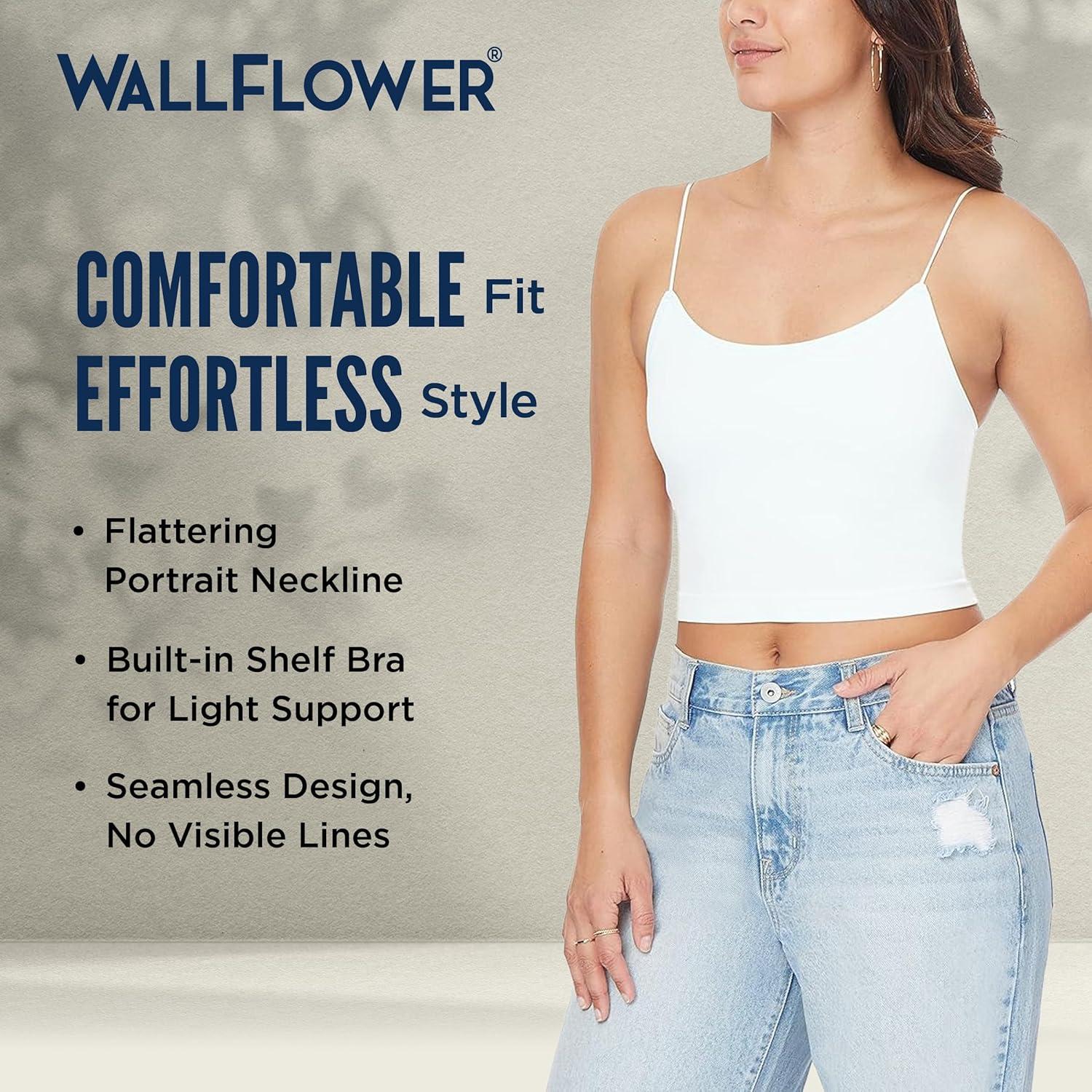 imageWallFlower Womens Carson Insta Smooth Seamless Shelf Bra Camisole 2Pack Standard and PlusSnow WhiteAntlerBlack Night
