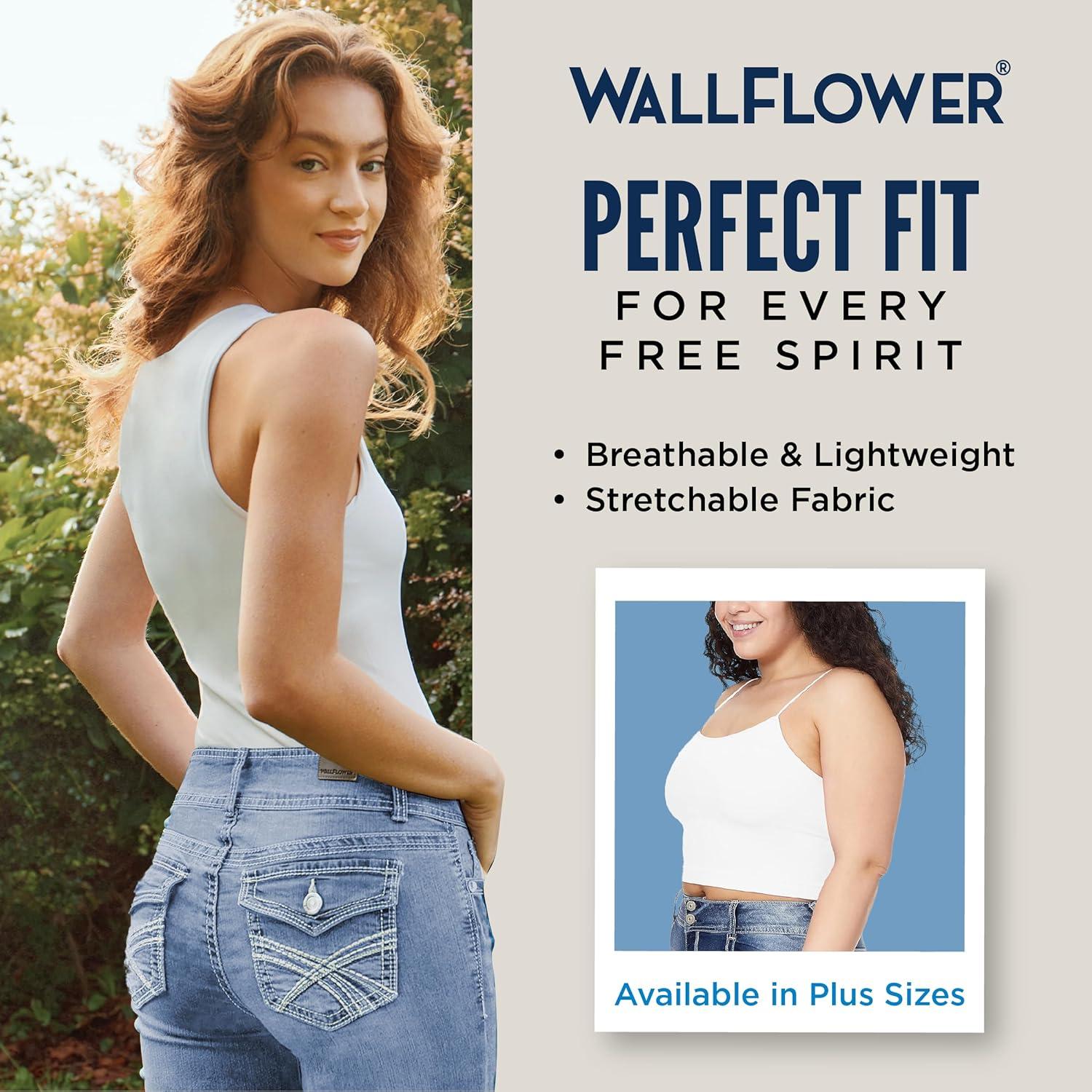 imageWallFlower Womens Carson Insta Smooth Seamless Shelf Bra Camisole 2Pack Standard and PlusSnow WhiteAntlerBlack Night