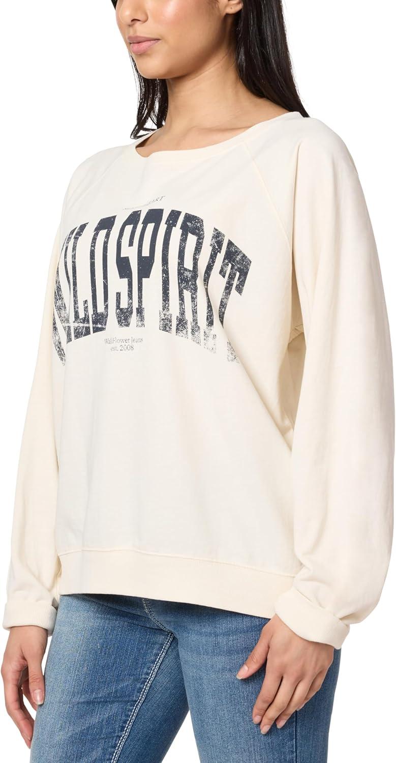 imageWallFlower Womens Dallas Oversized French Terry Graphic SweatshirtAntique White