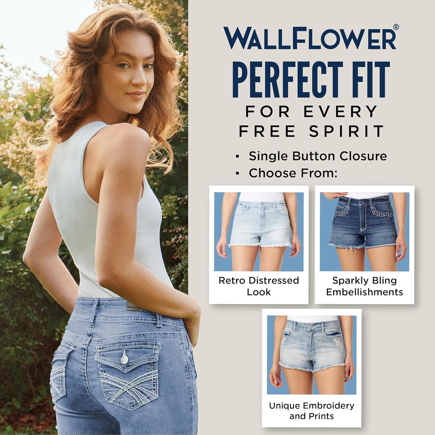 imageWallFlower Womens Fearless Curvy Denim Fashion Shorts HighRise Insta Vintage JuniorsBling Alpine