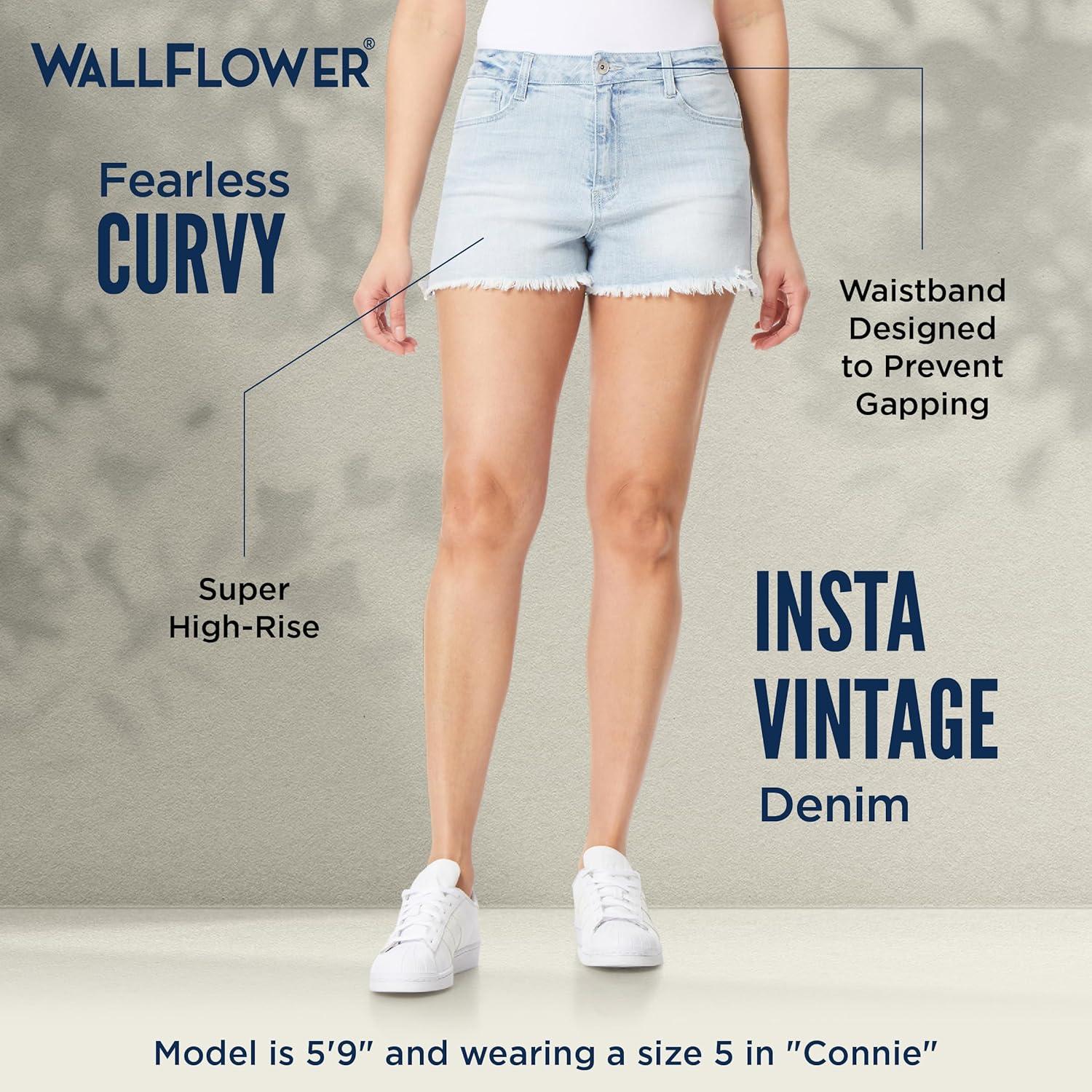 imageWallFlower Womens Fearless Curvy Denim Fashion Shorts HighRise Insta Vintage JuniorsConnie Printed