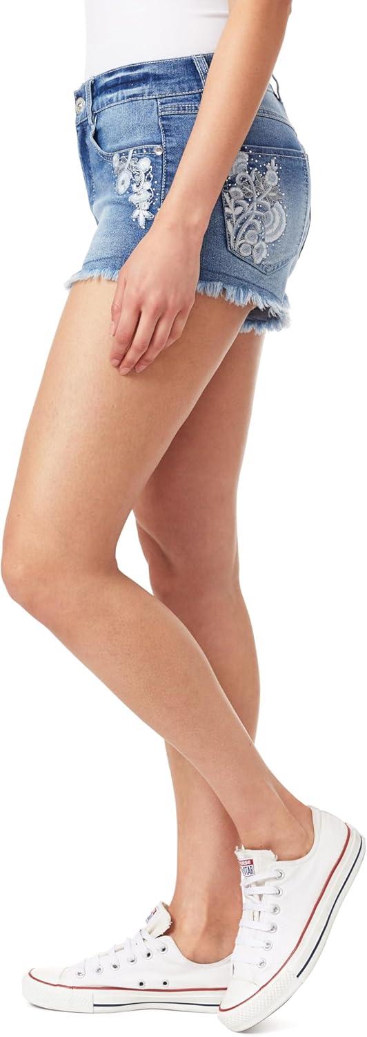 imageWallFlower Womens Fearless Curvy Denim Fashion Shorts HighRise Insta Vintage JuniorsTanya With Sequins