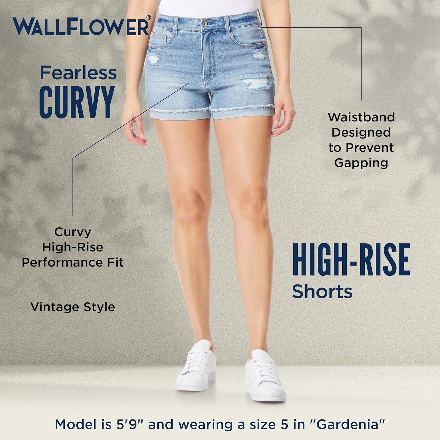 imageWallFlower Womens Fearless Curvy Denim Shorts HighRise Insta Vintage Juniors Standard and PlusSelma