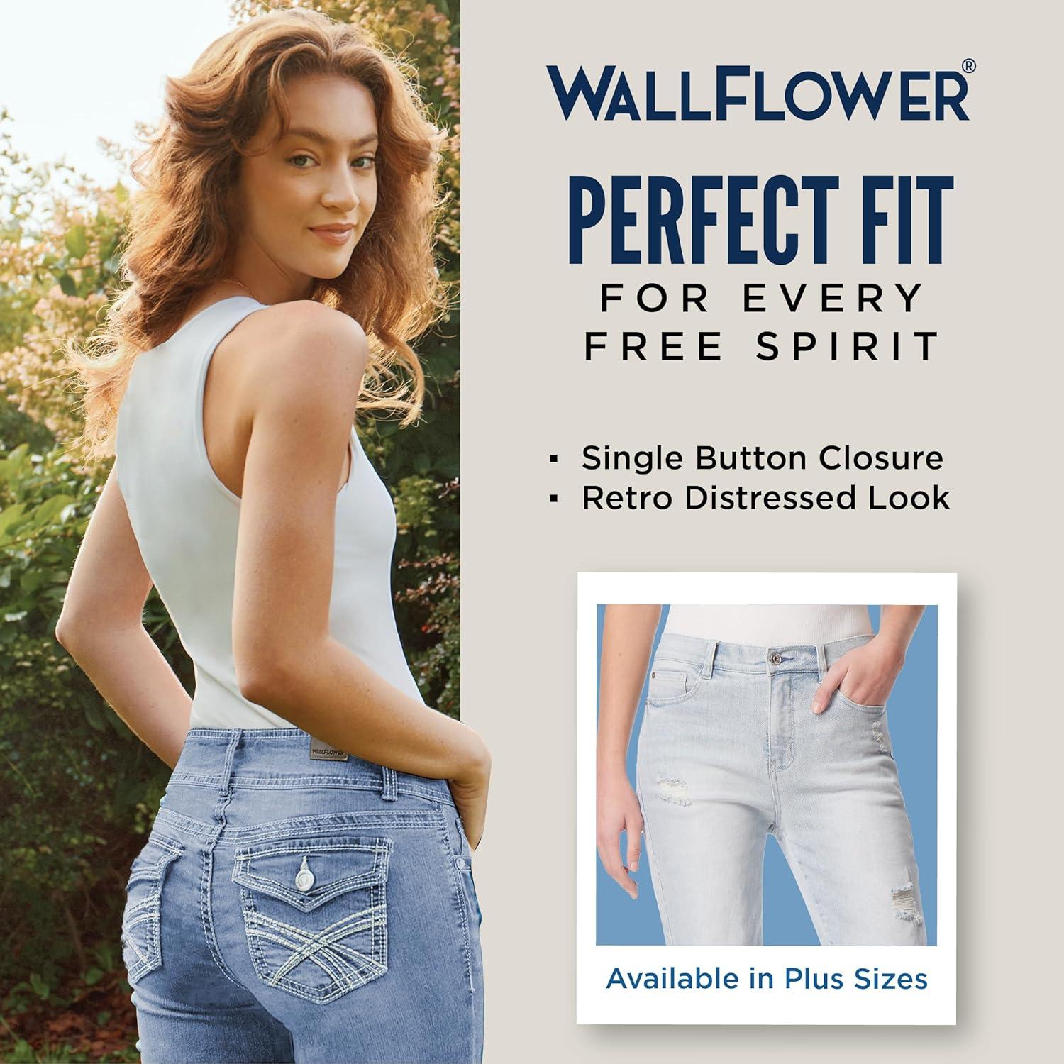 imageWallFlower Womens Fearless Curvy Straight Denim Super HighRise Insta Vintage Juniors JeansConnie