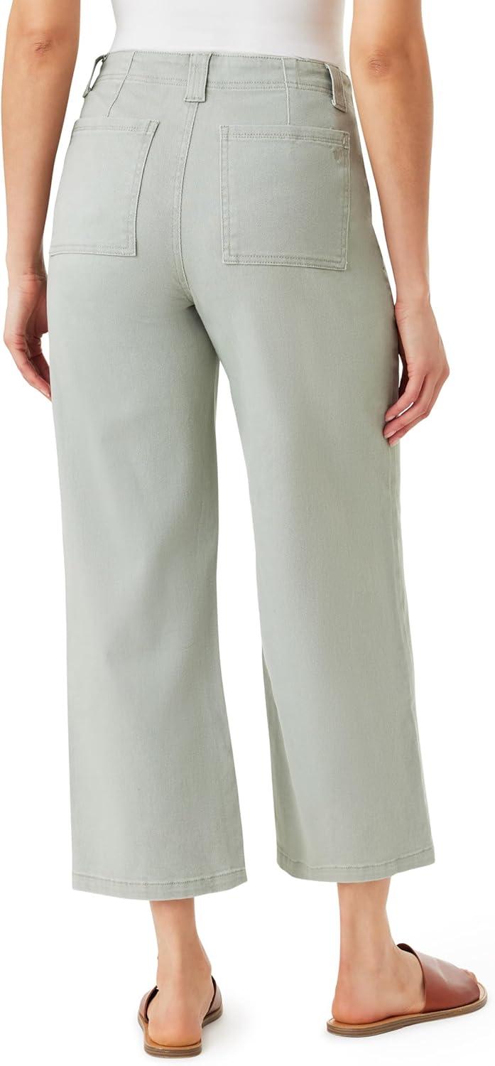 imageWallFlower Womens Fearless Curvy Wide Leg HighRise Juniors 27quot Ankle Denim and Twill PantsSeagrass