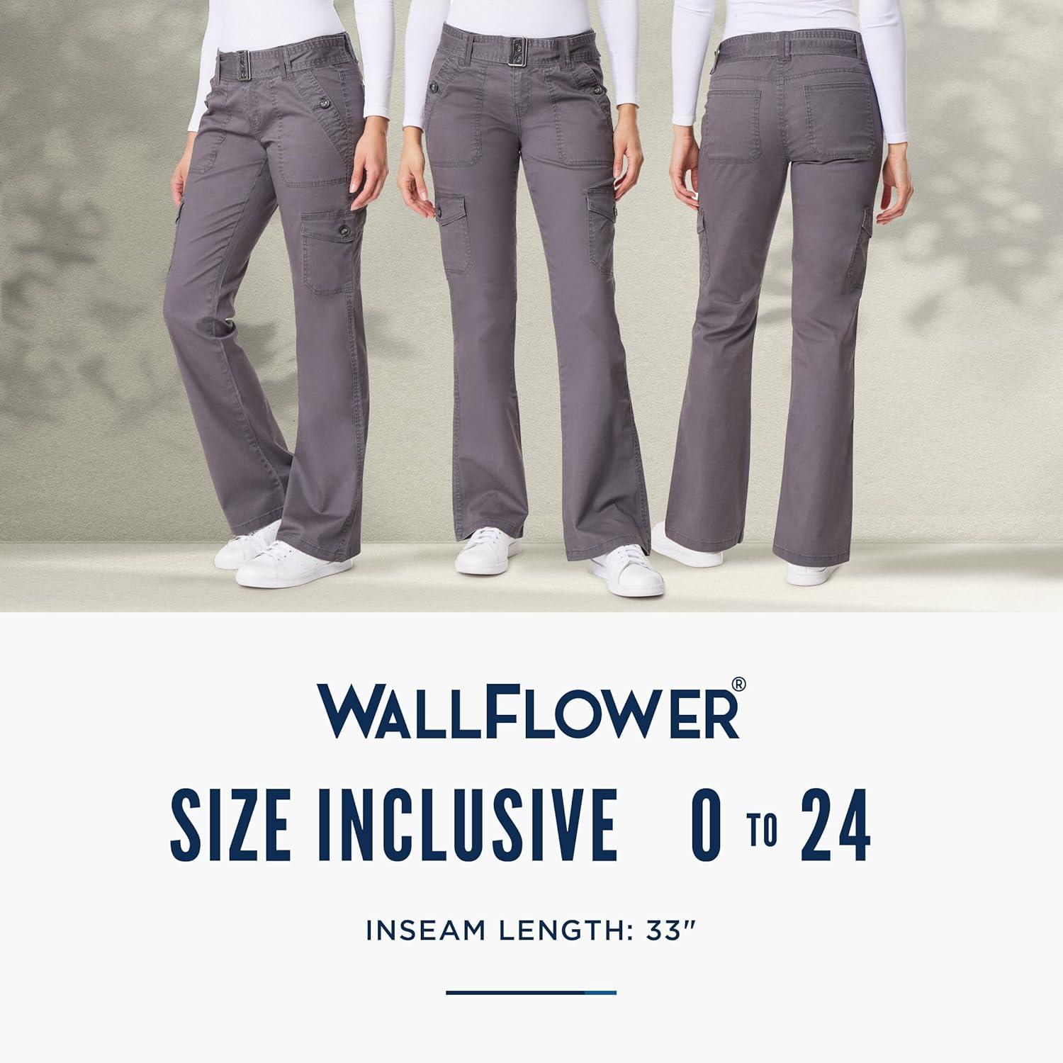 imageWallFlower Womens Feisty Curvy Cargo Flare Low Rise Belted Insta Stretch Juniors PantsBlack Pearl