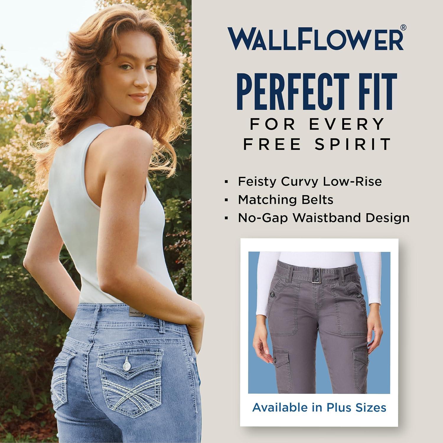 imageWallFlower Womens Feisty Curvy Cargo Flare Low Rise Belted Insta Stretch Juniors PantsDark Olive