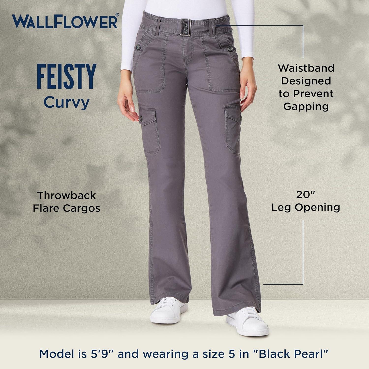 imageWallFlower Womens Feisty Curvy Cargo Flare Low Rise Belted Insta Stretch Juniors PantsDark Olive