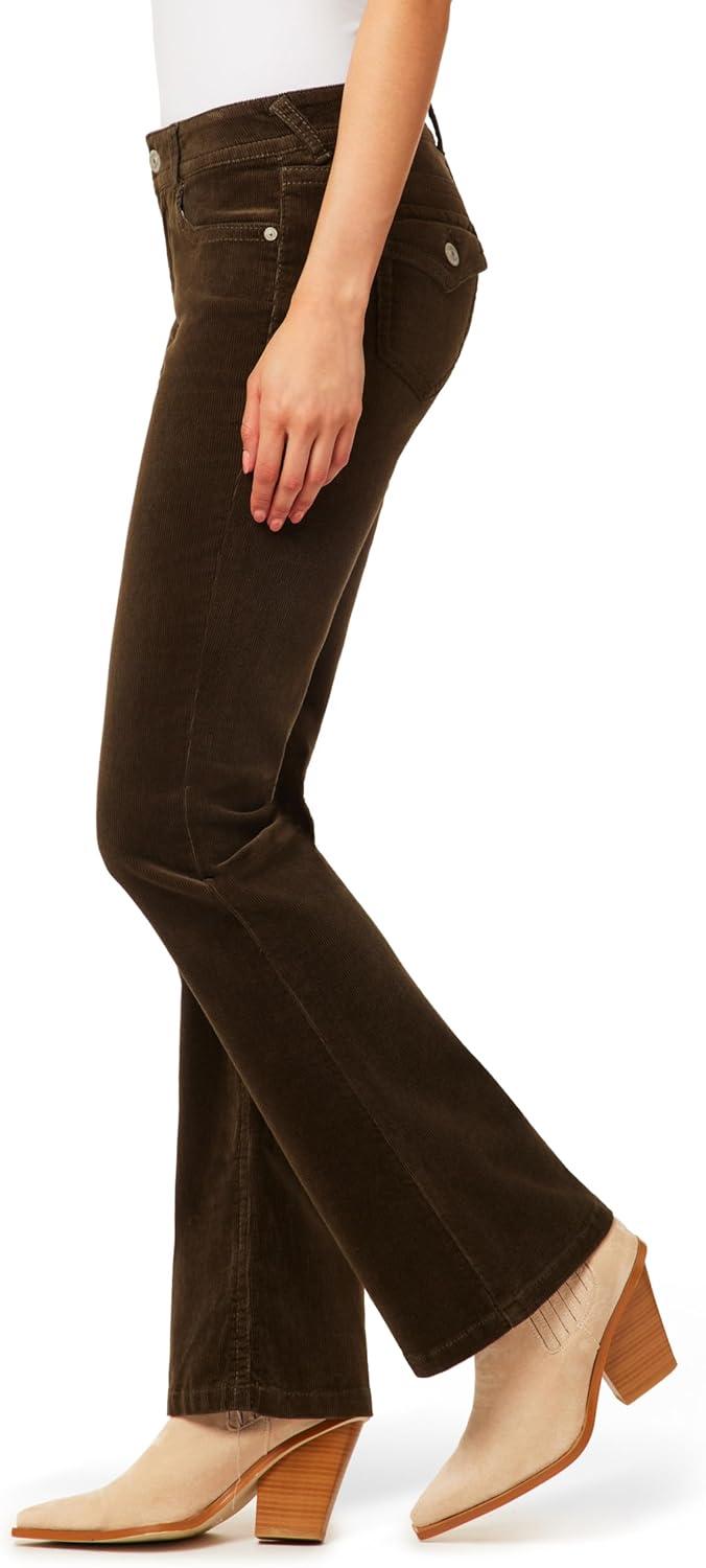 imageWallFlower Womens Feisty Curvy Low Rise Slim Flare Corduroy Juniors PantsDeep Moss