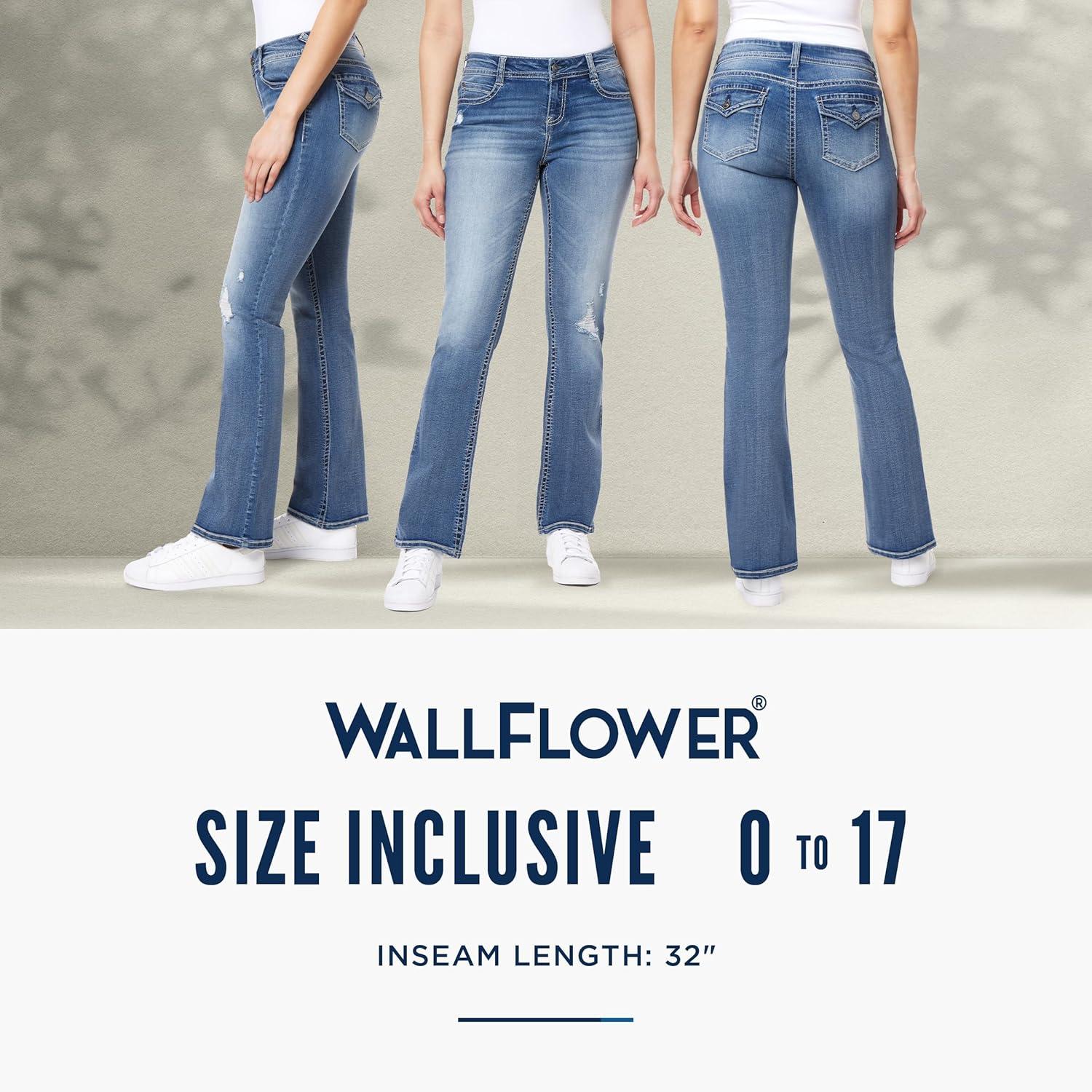 imageWallFlower Womens Feisty Curvy Low Rise Slim Flare Insta Stretch Juniors JeansElle