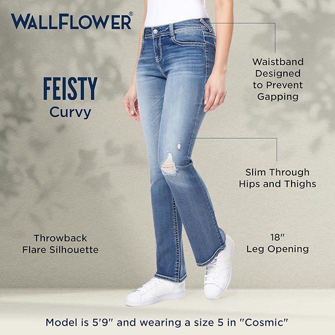 imageWallFlower Womens Feisty Curvy Low Rise Slim Flare Insta Stretch Juniors JeansHollie