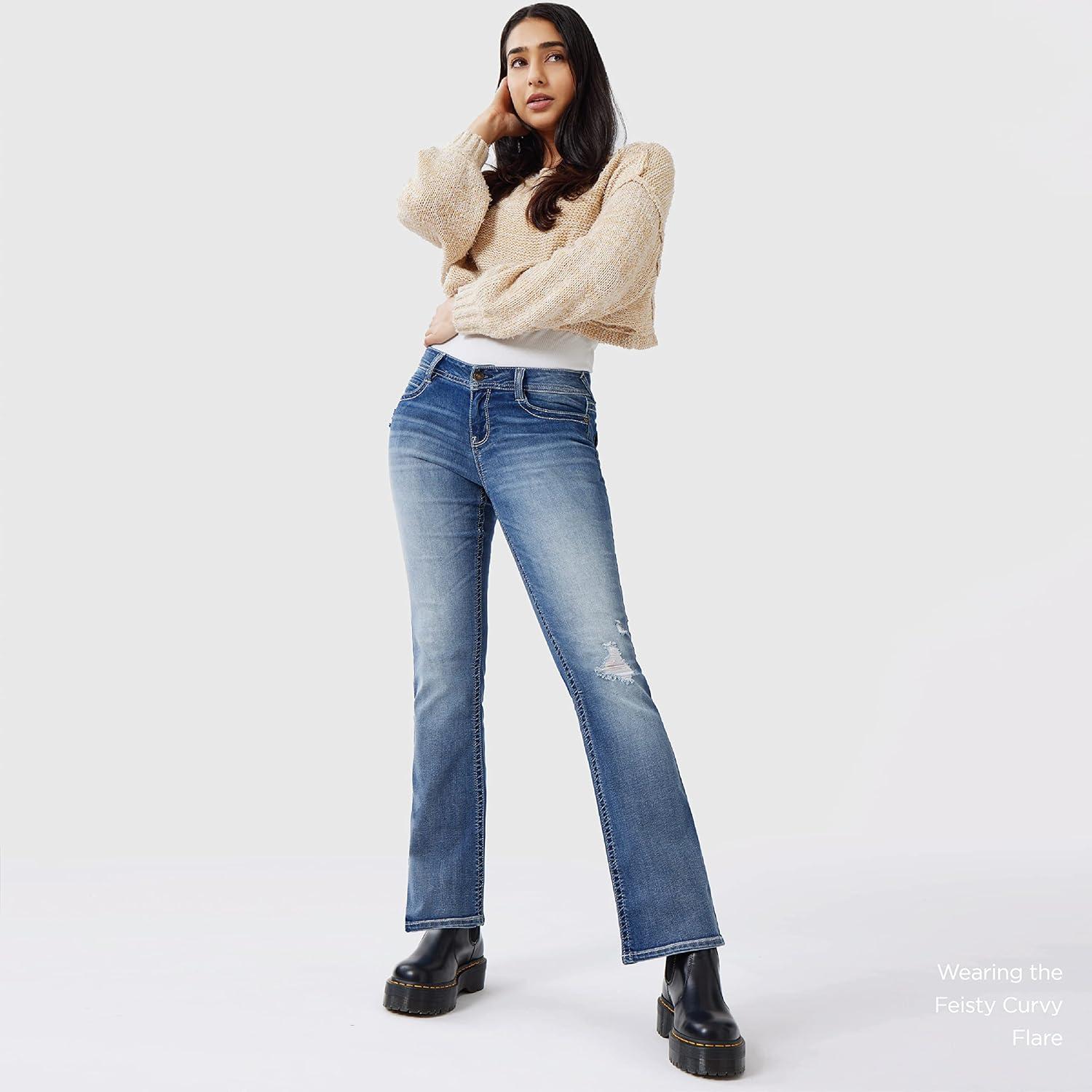 imageWallFlower Womens Feisty Curvy Low Rise Slim Flare Insta Stretch Juniors JeansNash