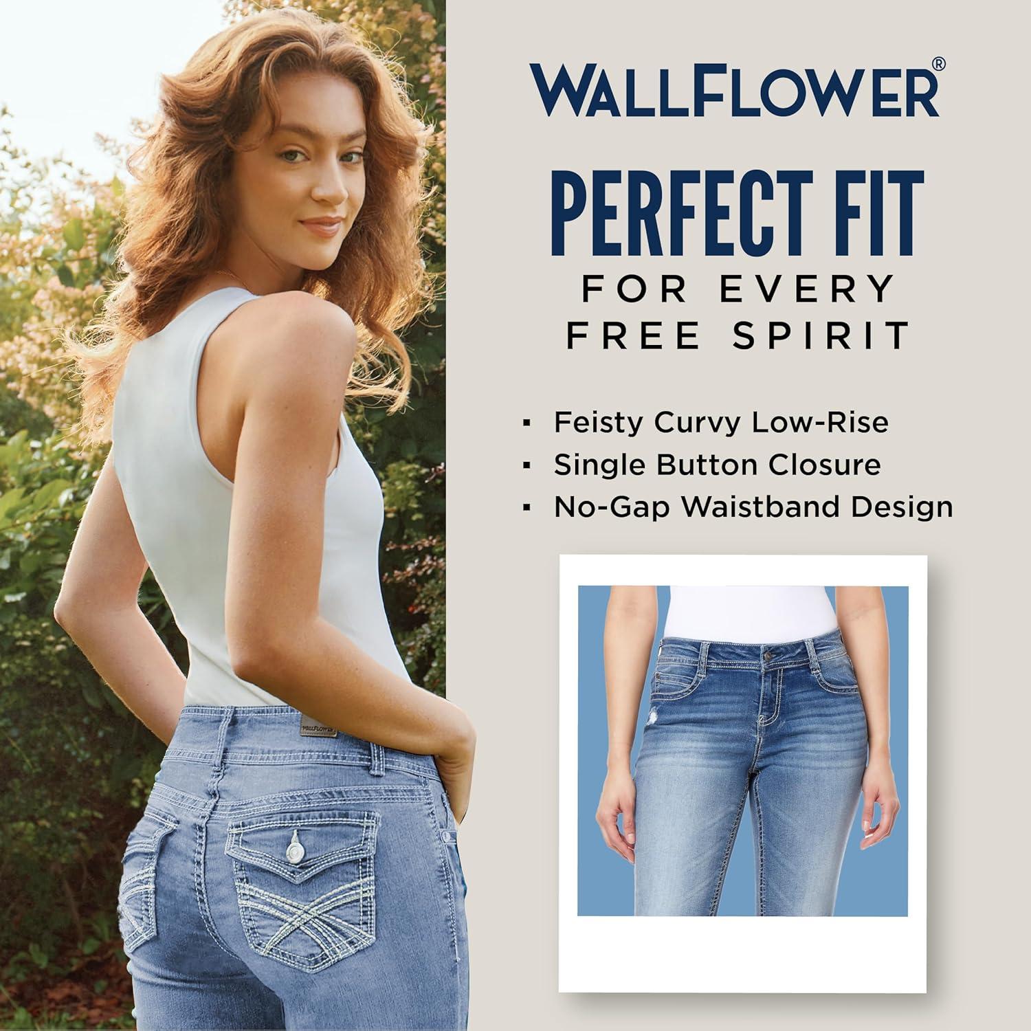 imageWallFlower Womens Feisty Curvy Low Rise Slim Flare Insta Stretch Juniors JeansNash