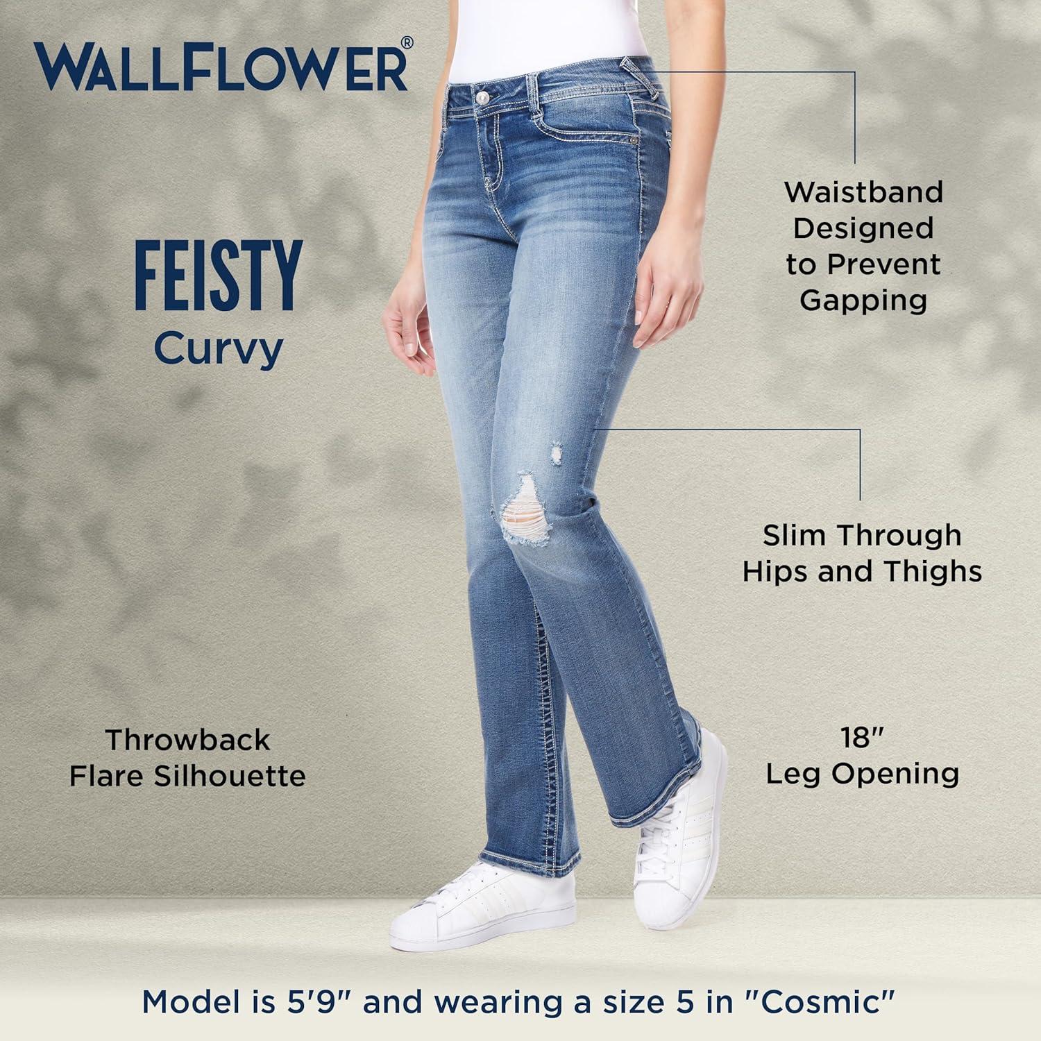 imageWallFlower Womens Feisty Curvy Low Rise Slim Flare Insta Stretch Juniors JeansParadise Belted