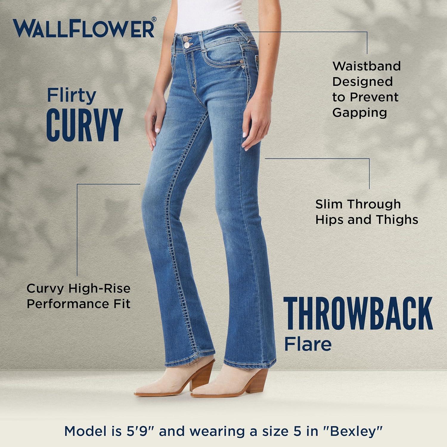 imageWallFlower Womens Flirty Curvy Flare High Rise Insta Stretch Juniors JeansTruffle