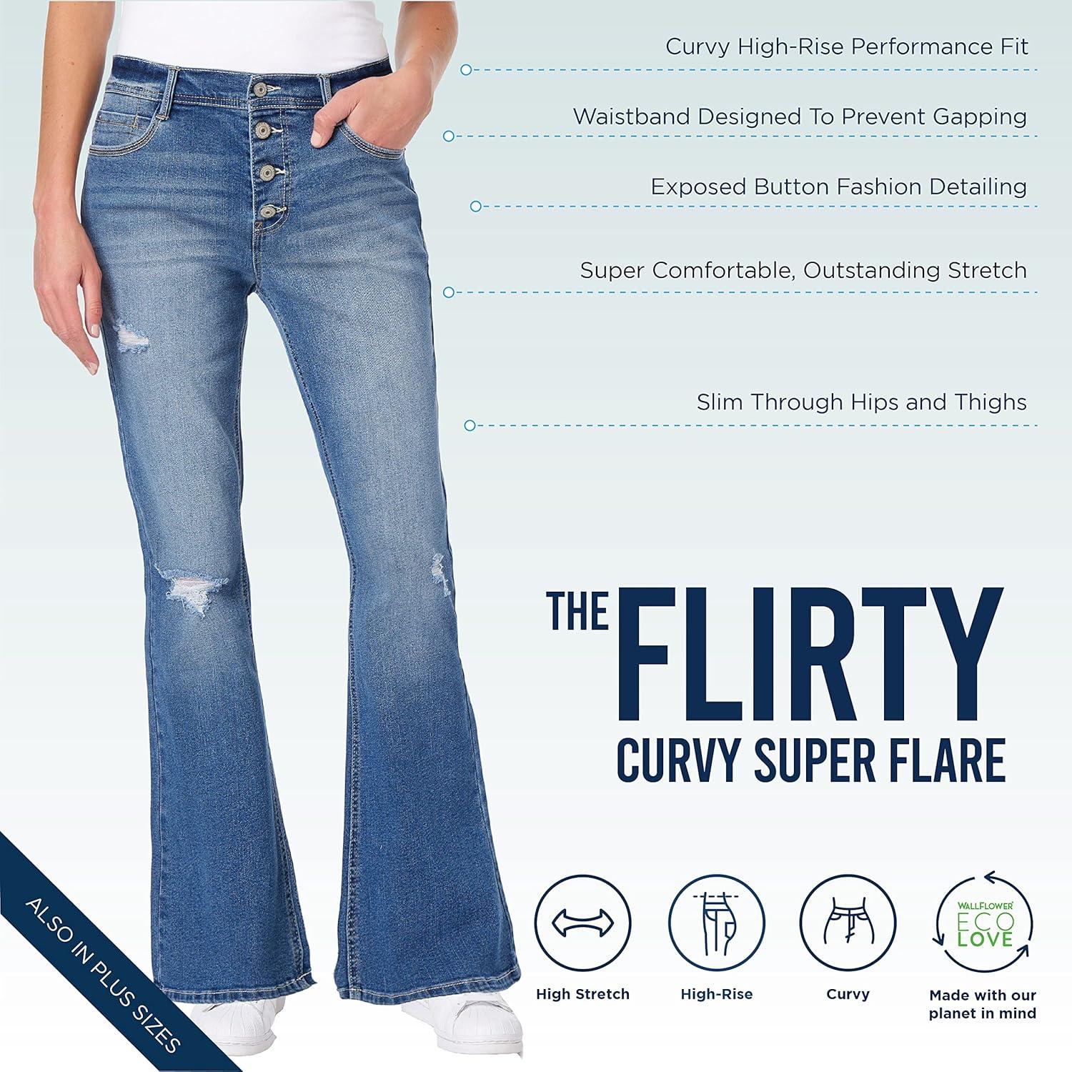 imageWallFlower Womens Flirty Curvy Super Flare High Rise Insta Stretch Juniors JeansCedar