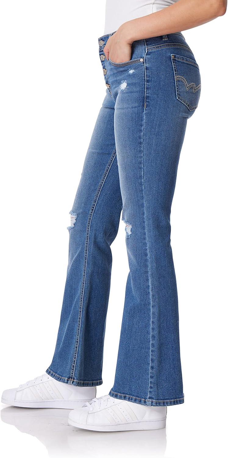 imageWallFlower Womens Flirty Curvy Super Flare High Rise Insta Stretch Juniors JeansCedar